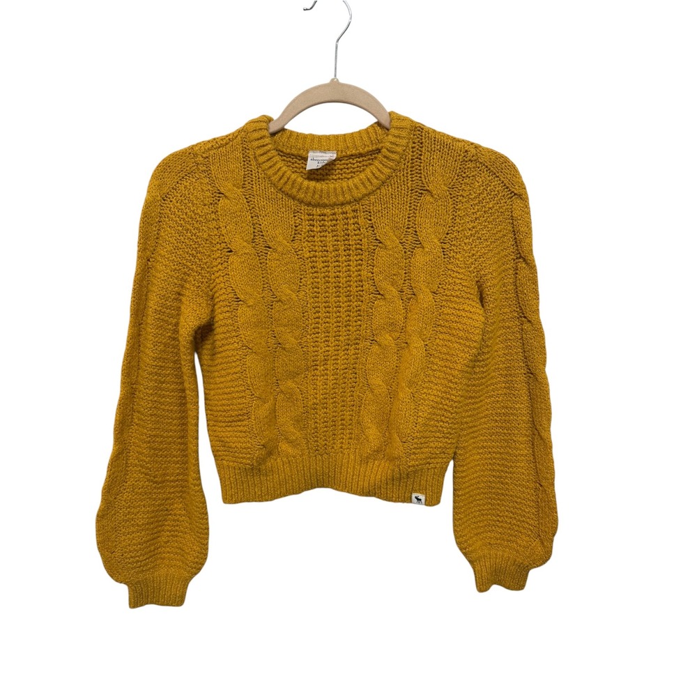 Abercrombie Kids Cable Knit Sweater Girls 9/10 Mustard Yellow Balloon Sleeve